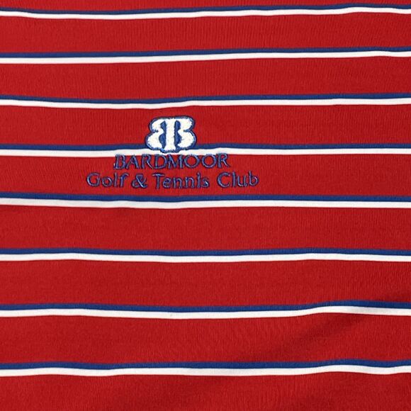 FJ Golf Polo Mens Large Striped Bardmoor Logo Golfing Shirt Spandex Foot Joy - Picture 2 of 8